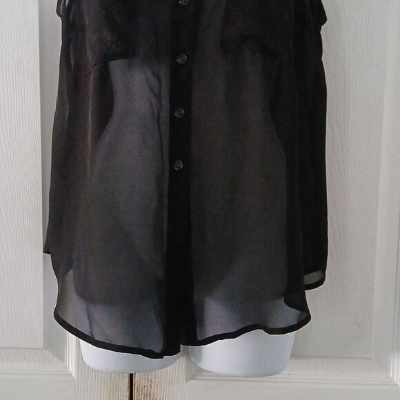 Wet seal black sheer button down blouse  Sz L NWOT - Picture 2 of 5